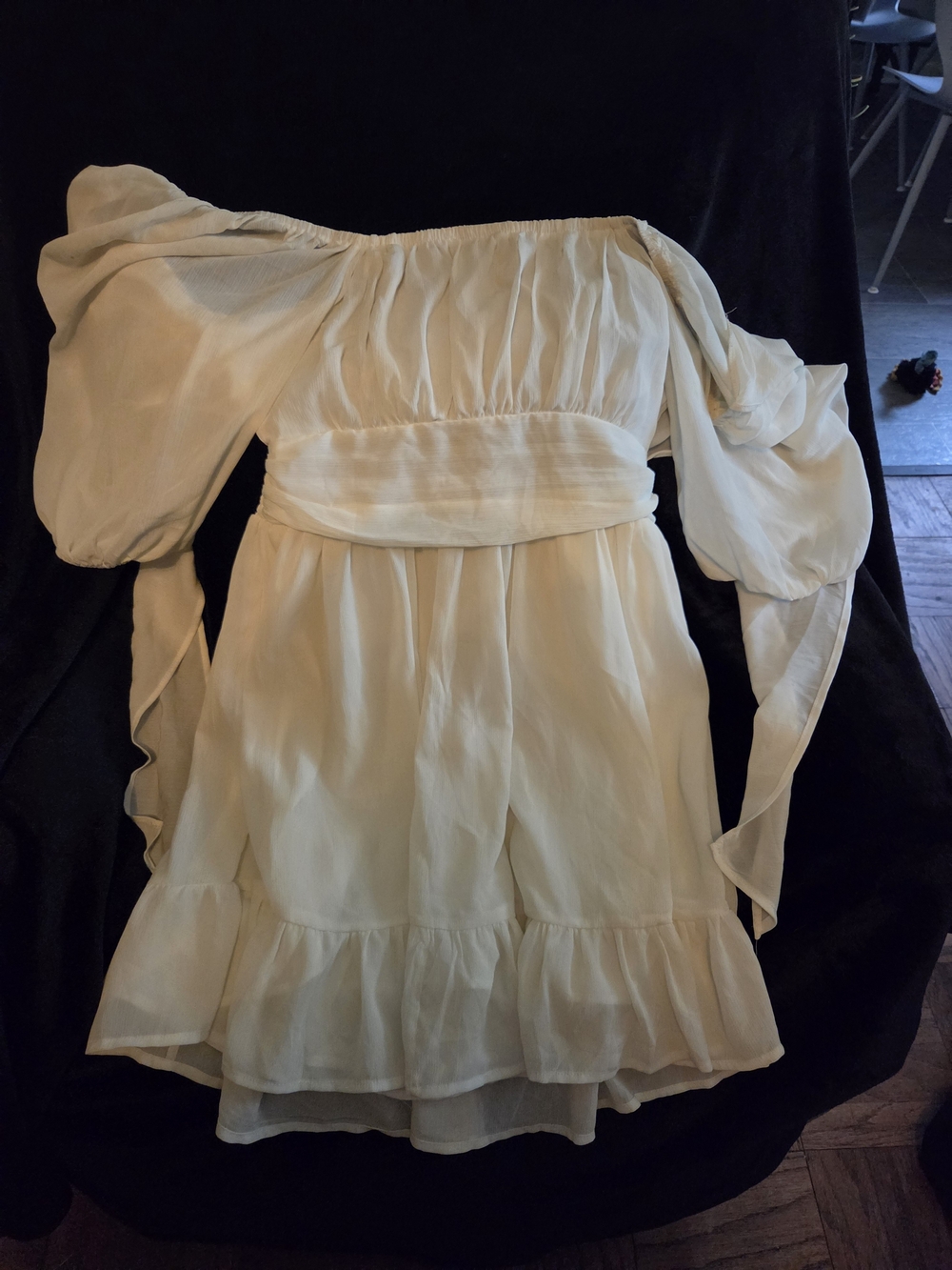 Off-Shoulder White Ruffled Mini Baby Doll Dress